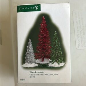 Department 56 Classic Tinsel Trees Set - Red, Green, Silver #56.53192